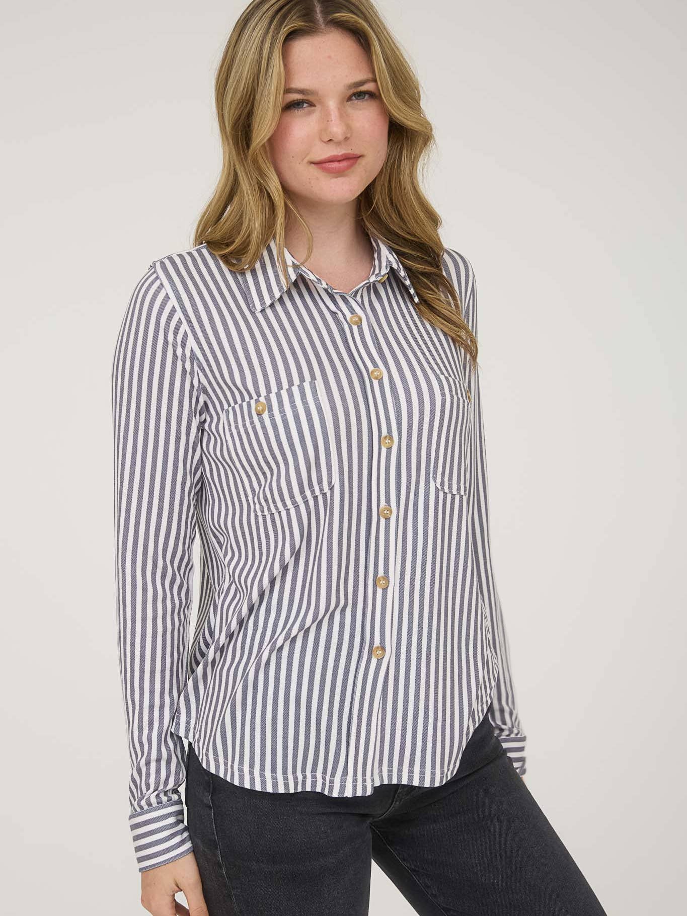 Charcoal Striped Button Down