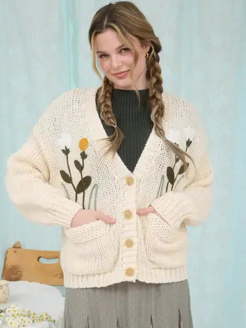 Embroidered Floral Knit Cardigan