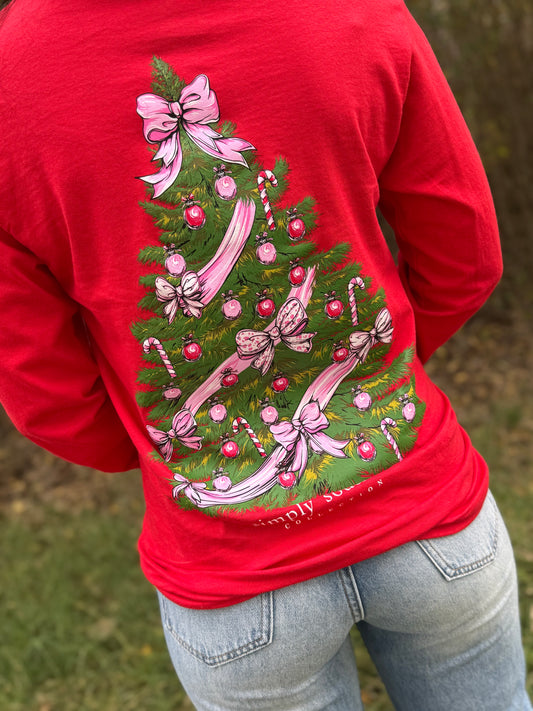 Simply Southern Christmas Tree Red Long Sleeve Tee