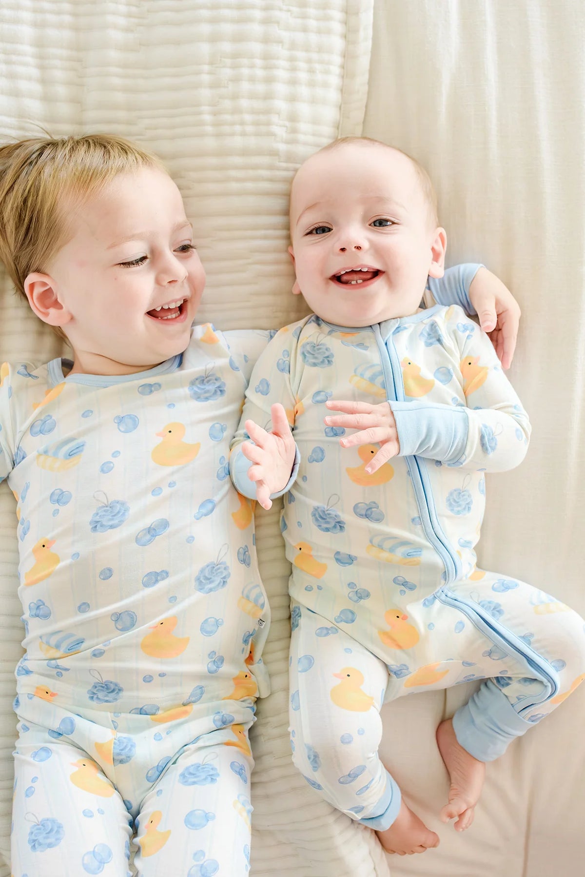 Bubble Duckies Blue Convertible Bamboo Zip Romper | 0-3m