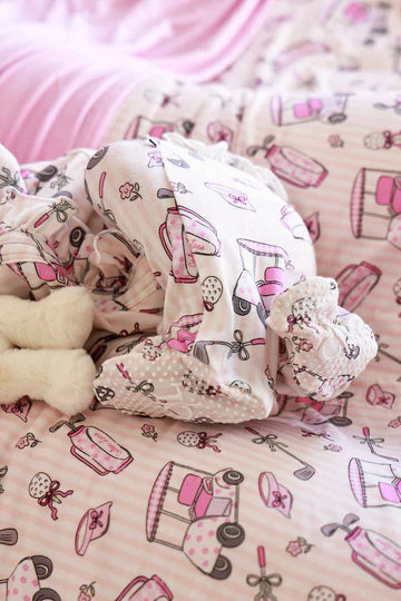Ruffle Bamboo Zipper Footie | Caddie Crew Pink