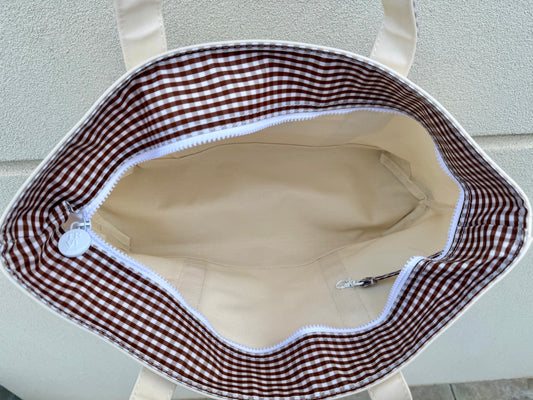 TRVL Design Medium Tote | Natural with Gingham Coco Trim