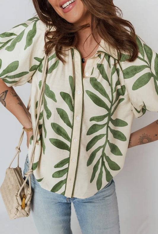Palm Balloon Sleeve Blouse