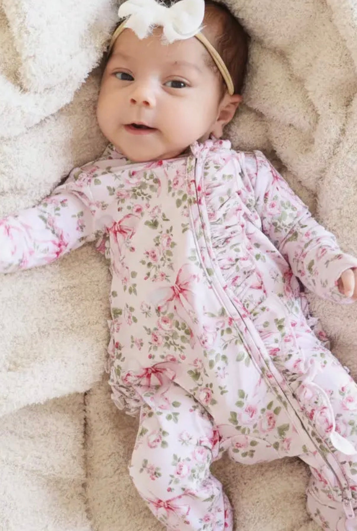 Bows In Bloom Ruffle Zipper Footie | 0-3m