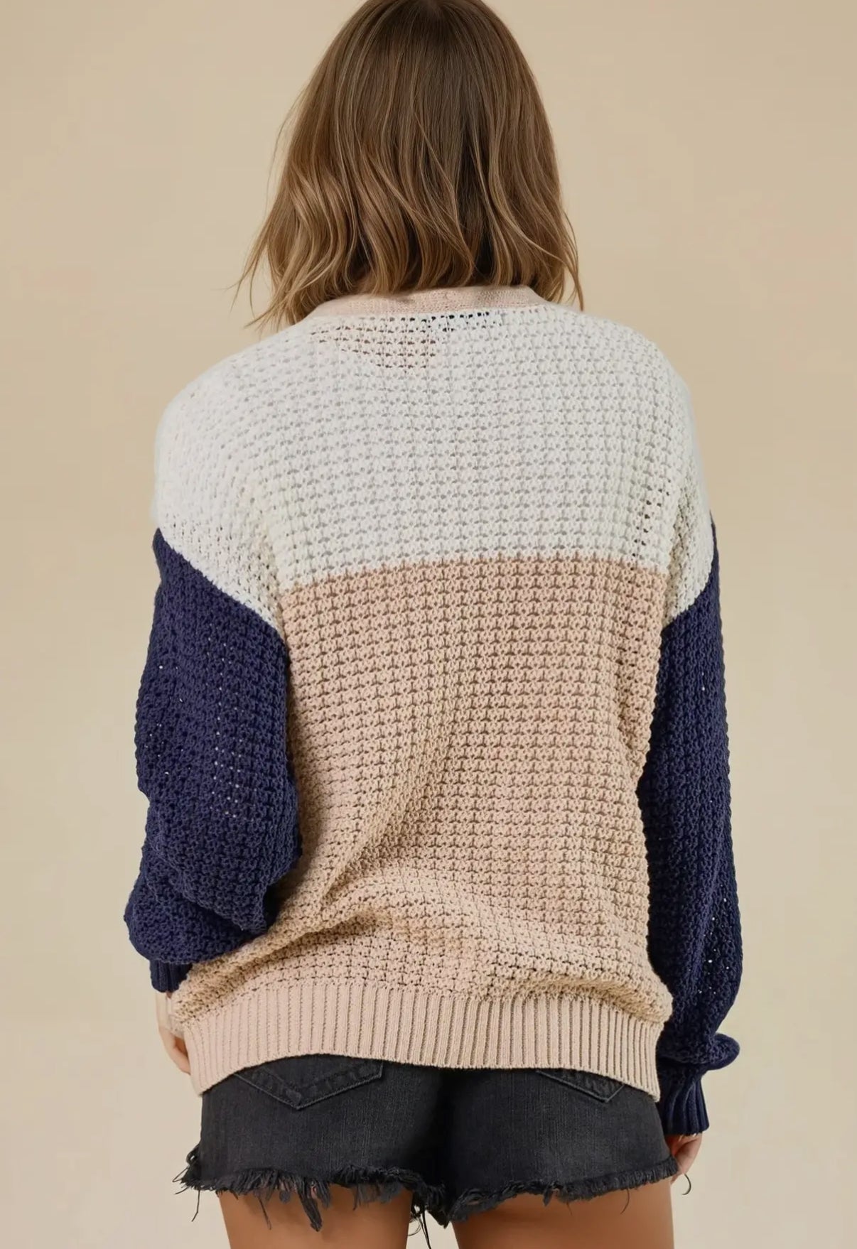 Sand & Navy Color Block Cardigan Sweater