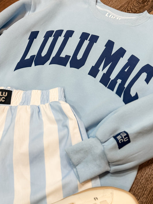 Lulu Mac Puffer Letter Sweatshirt | Light Blue & Navy