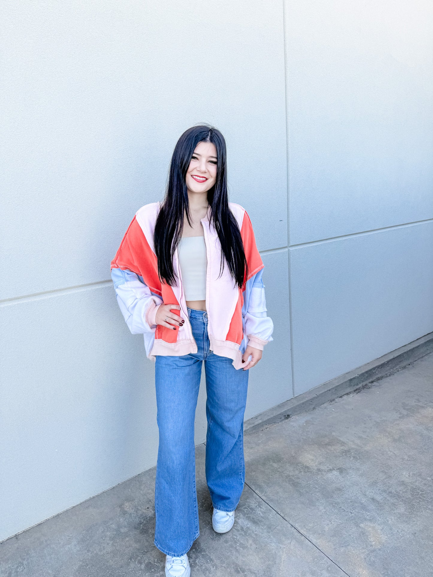 Oversized Retro Color Block Jacket