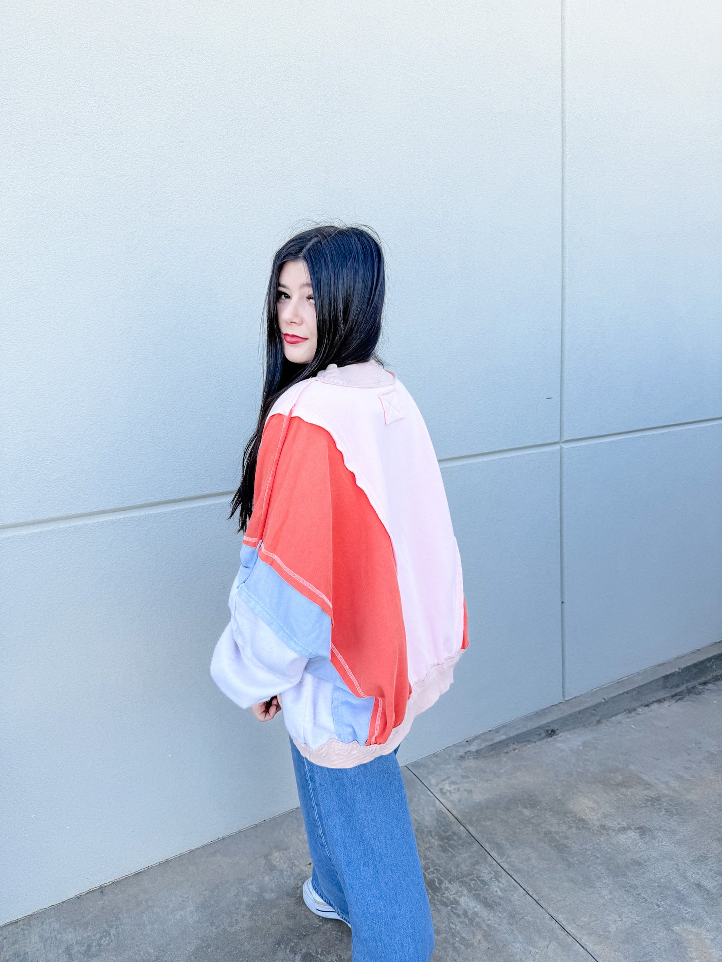 Oversized Retro Color Block Jacket