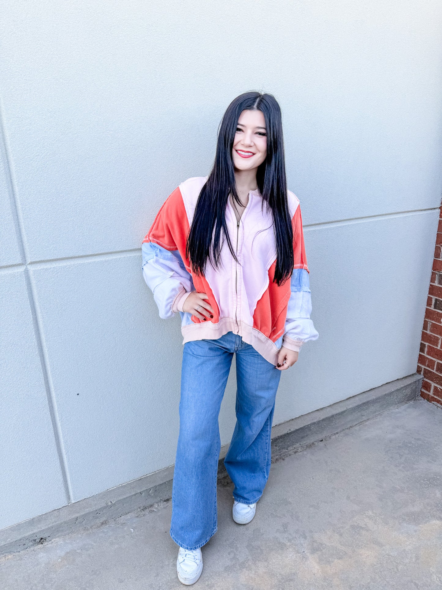 Oversized Retro Color Block Jacket