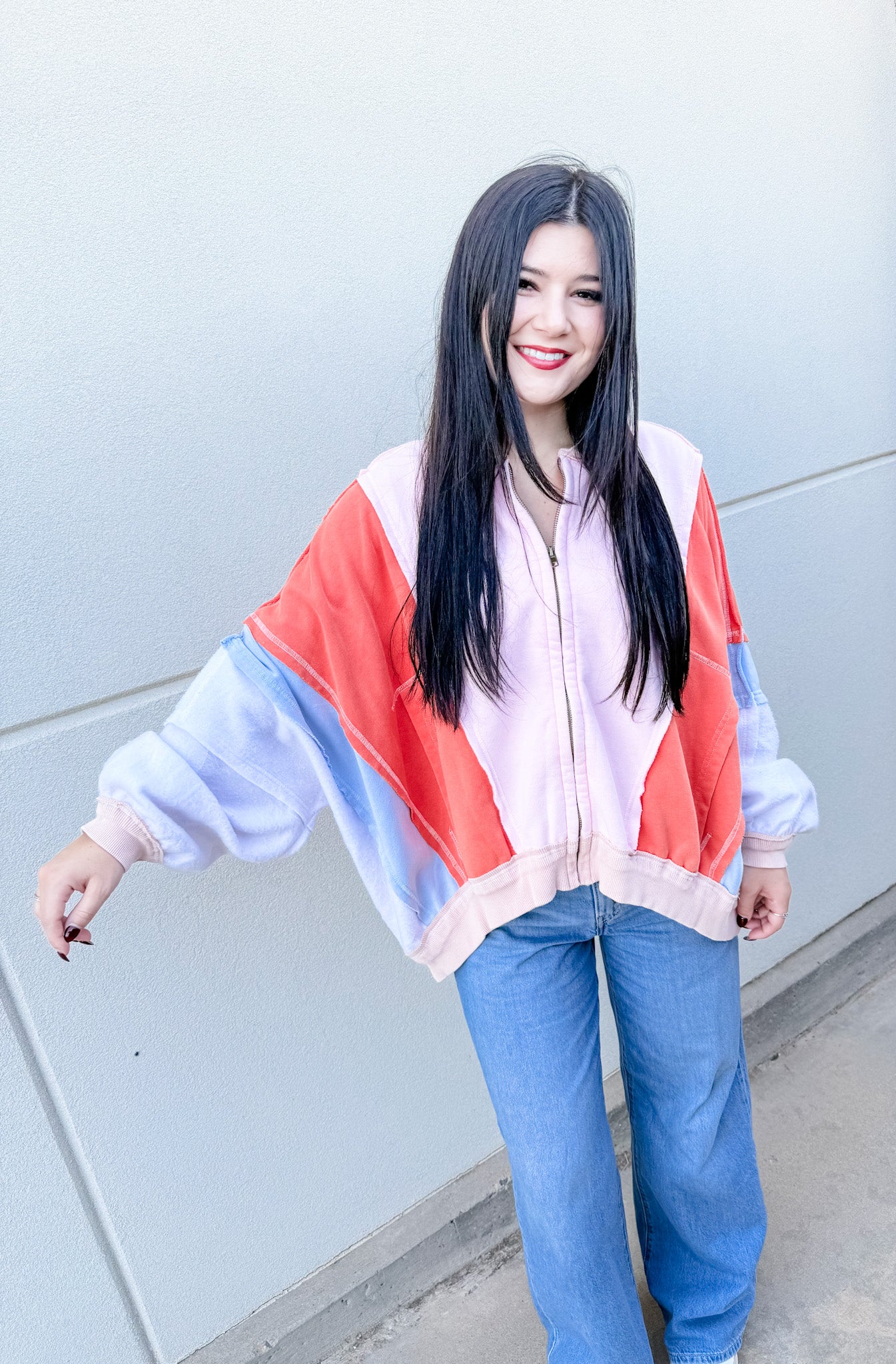 Oversized Retro Color Block Jacket
