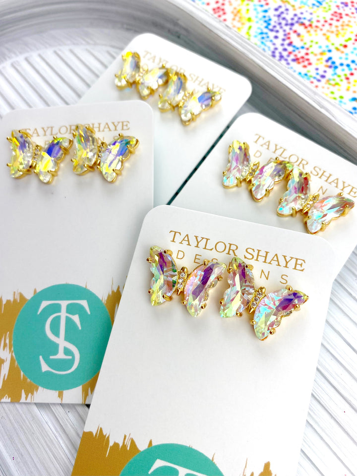 Iridescent Crystal Butterfly Studs