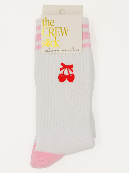 Embroidered Cherry Crew Socks