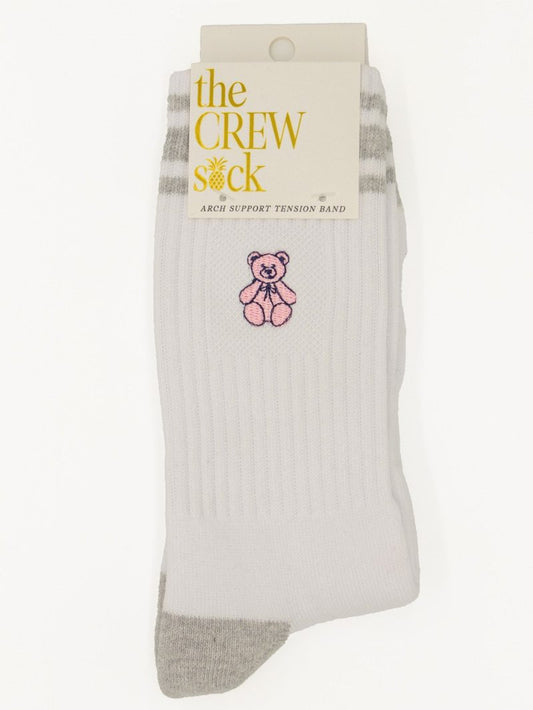 Embroidered Pink Teddy Crew Socks
