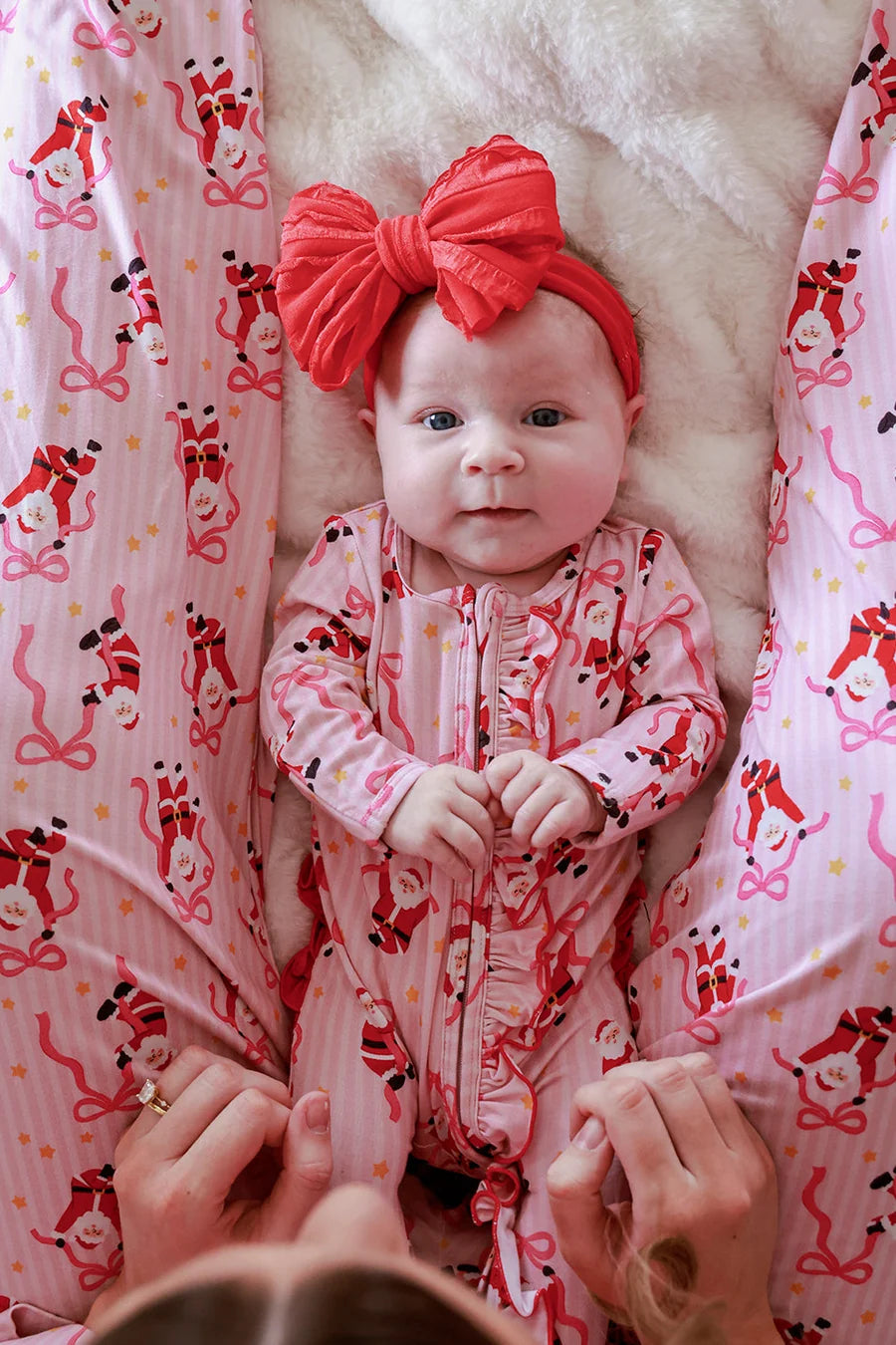 Caden Lane | Christmas Bamboo Footie Zipper | Jolly Ribbons | 6-9 Months