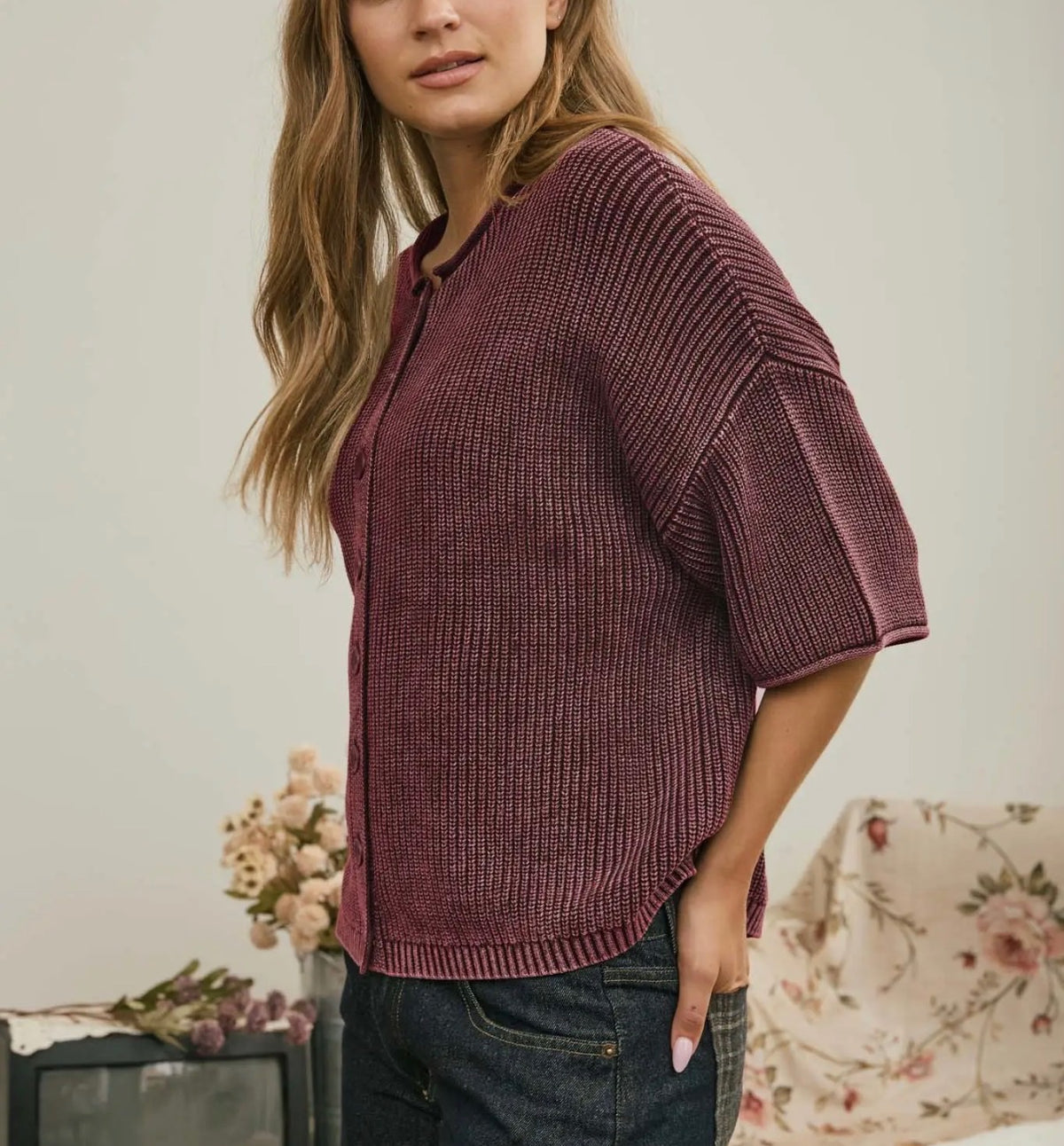 Washed Ribbed Cardigan Sweater