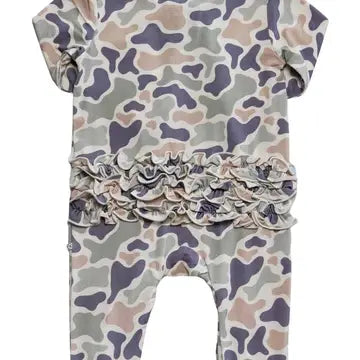 Camo Cutie Ruffle Bamboo Zipper Footie | 3-6m
