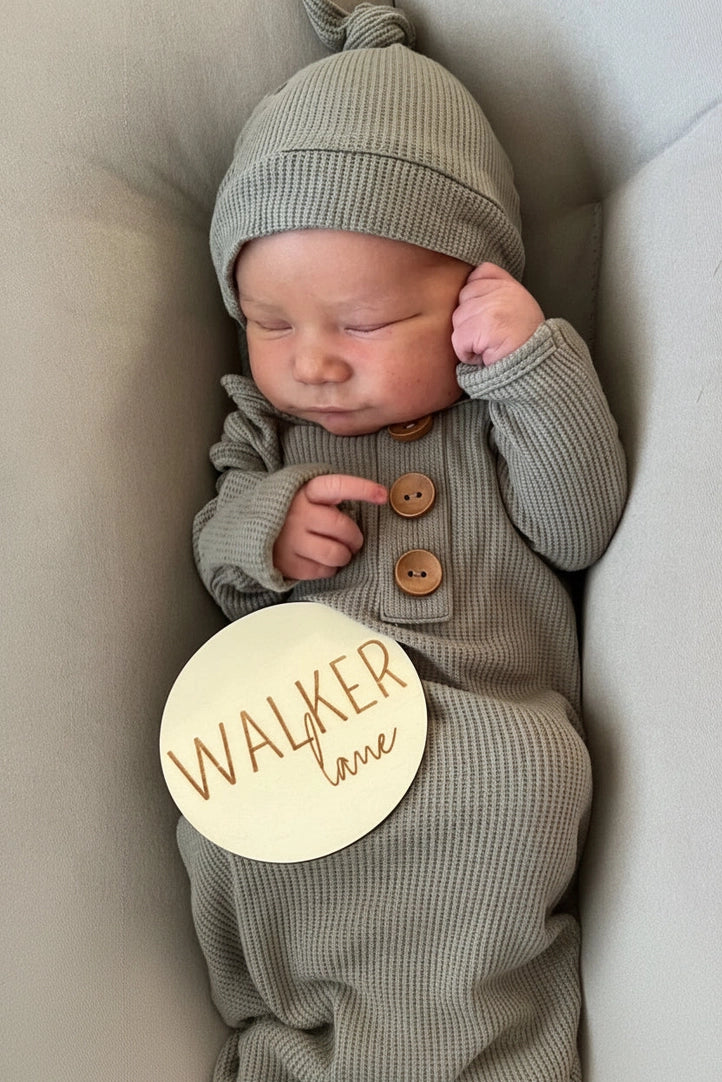 Eucalyptus Bamboo Waffle Baby Knot Gown & Hat