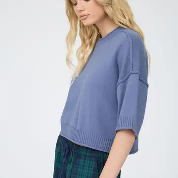 Denim Blue Short Sleeve Sweater
