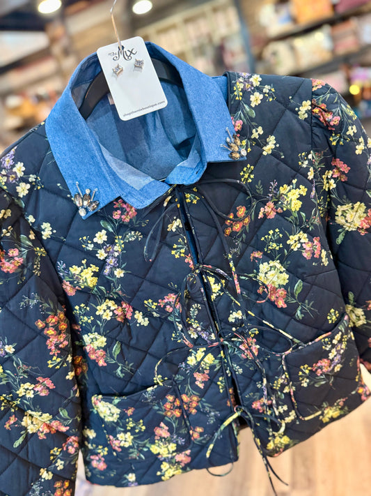 Embellished Denim Bib Collar