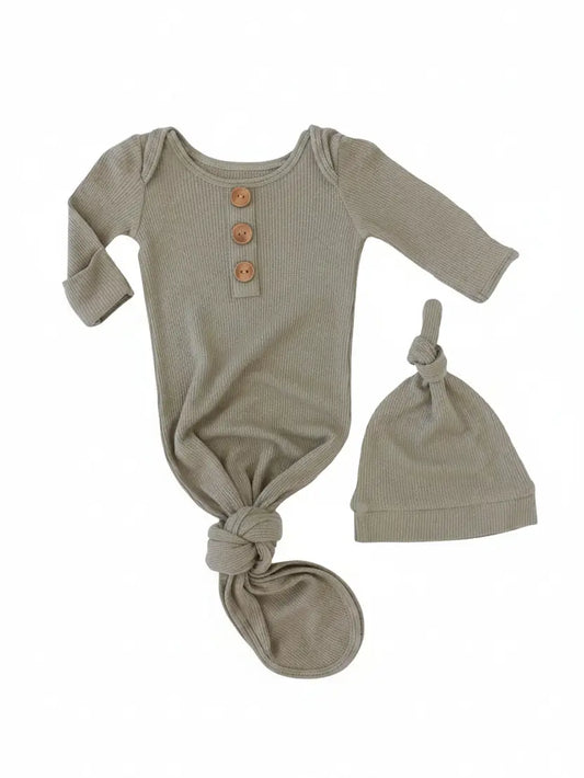 Eucalyptus Bamboo Waffle Baby Knot Gown & Hat