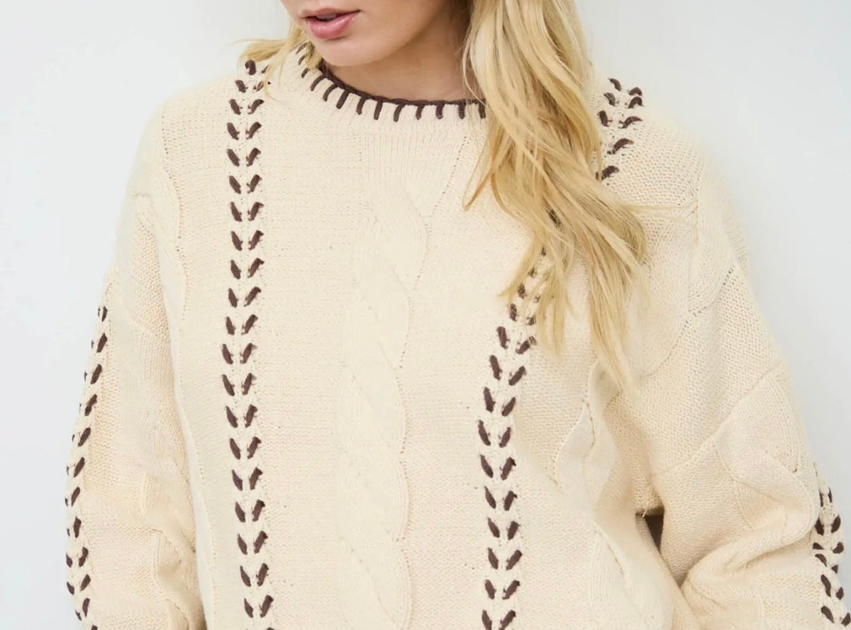 Oatmeal Pie Cable Knit Sweater
