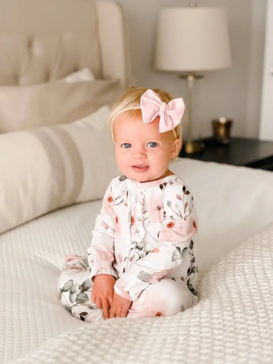 Millie's Dusty Rose Floral Ruffle Zipper Footie | 6-9M