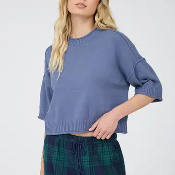 Denim Blue Short Sleeve Sweater