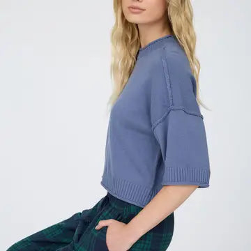 Denim Blue Short Sleeve Sweater