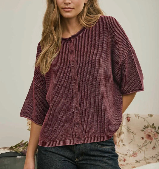 Washed Ribbed Cardigan Sweater