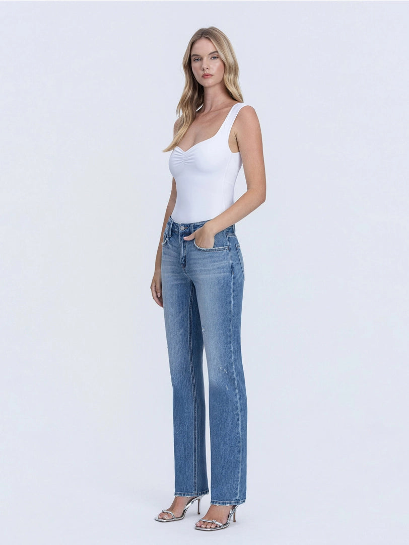 Vervet Mid Rise Full Length Medium Wash Straight Jeans | Innovative