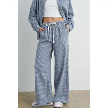 Dusty Blue Check Drawstring Pants