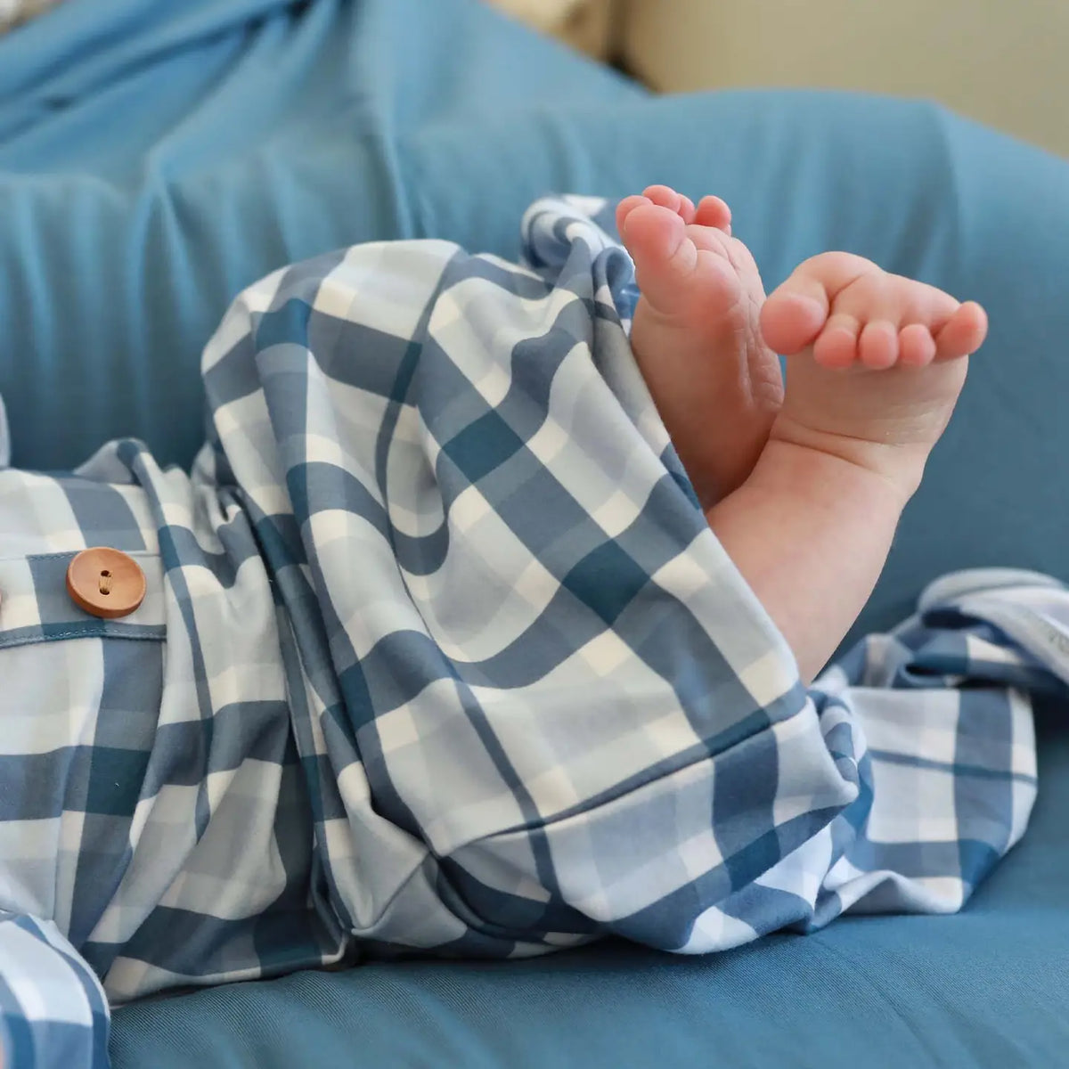 Caden Lane | Paxton's Plaid Baby Knot Gown & Hat Set
