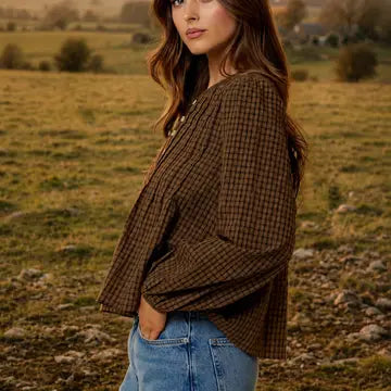 Fall Plaid Pintuck Blouse