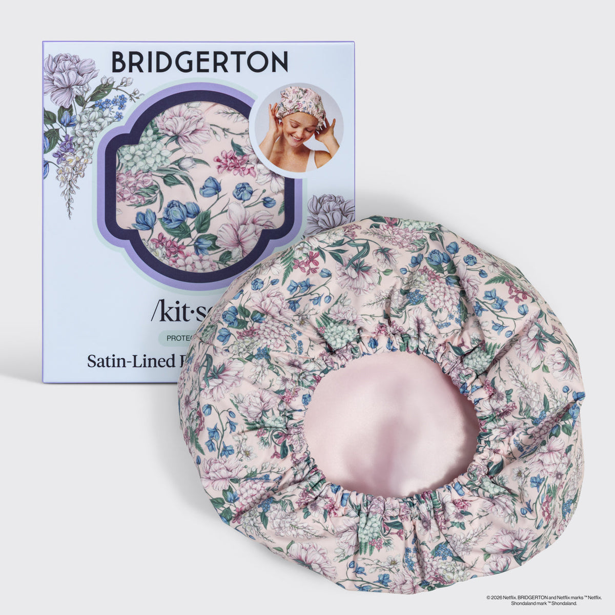 Kitsch Satin-Lined Shower Cap | Bridgerton Wisteria