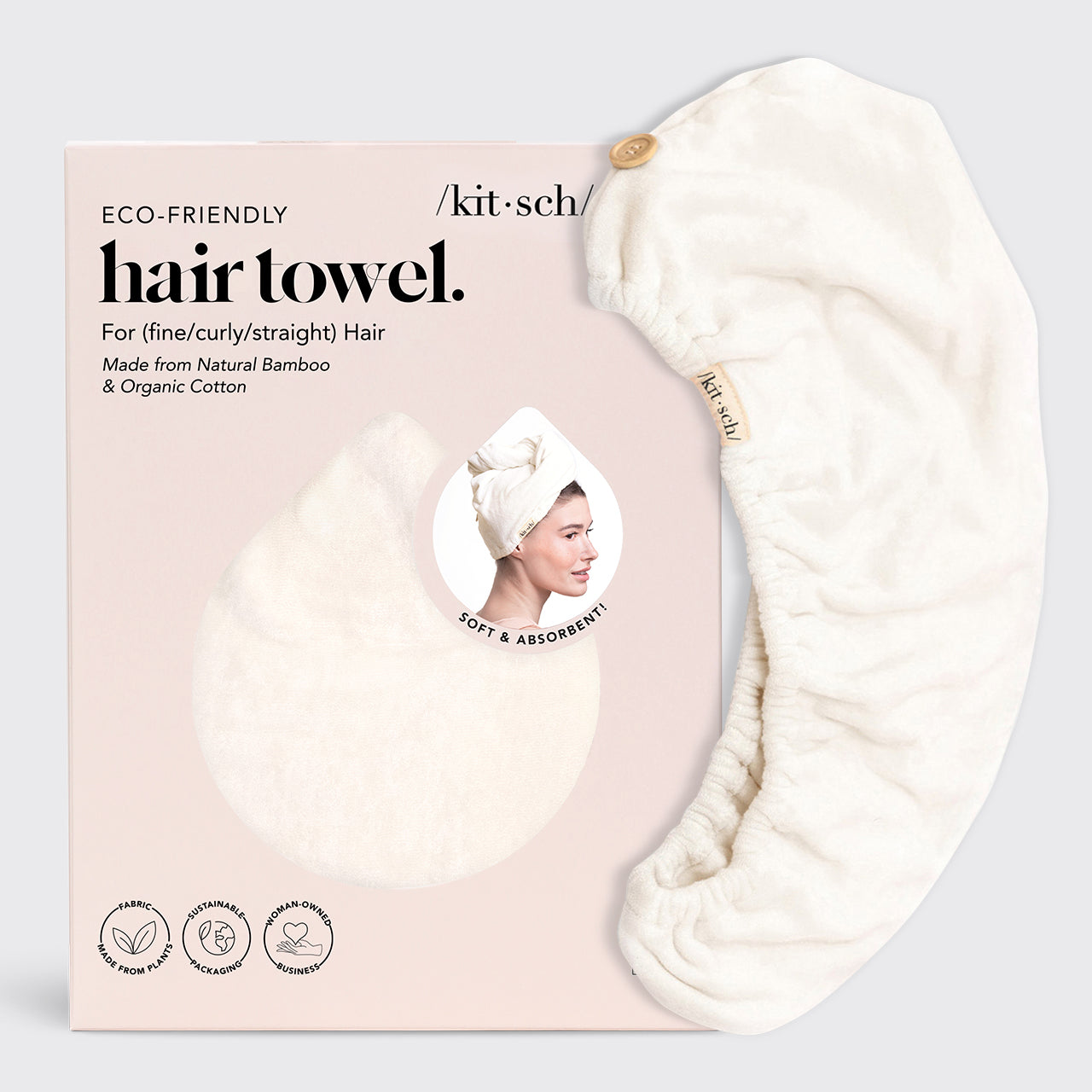 Kitsch Organic Bamboo Hair Towel | White