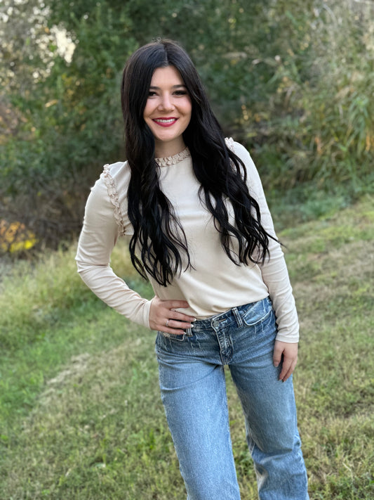 Cream Ruffled Long Sleeve