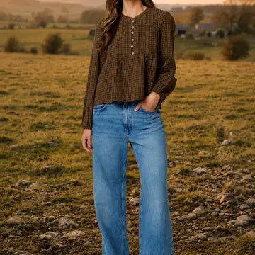 Fall Plaid Pintuck Blouse