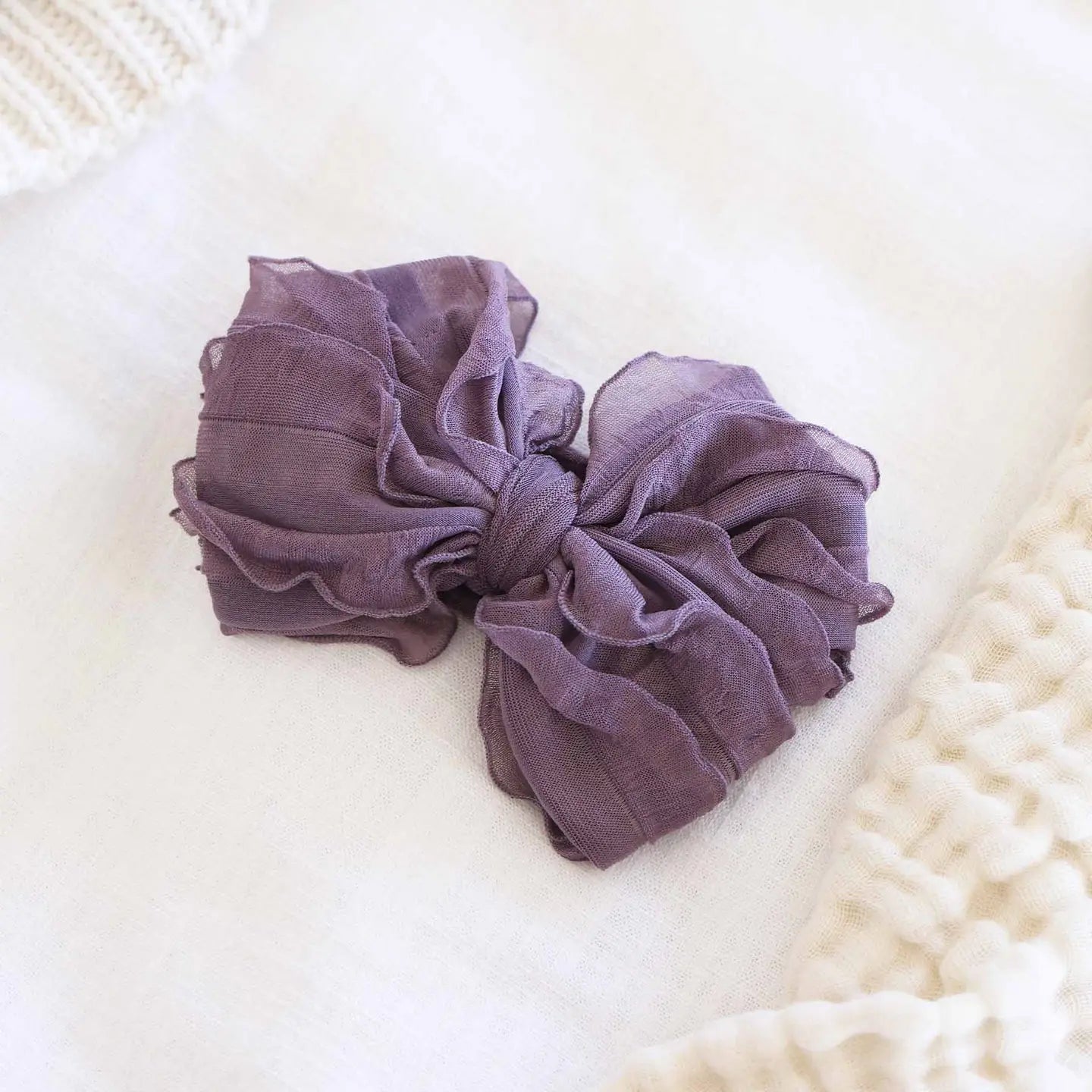 Large Ruffle Knit Bow | Elderberry