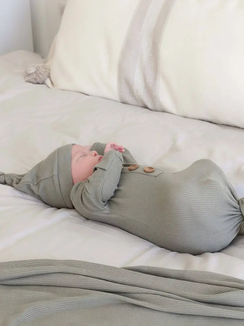 Eucalyptus Bamboo Waffle Baby Knot Gown & Hat