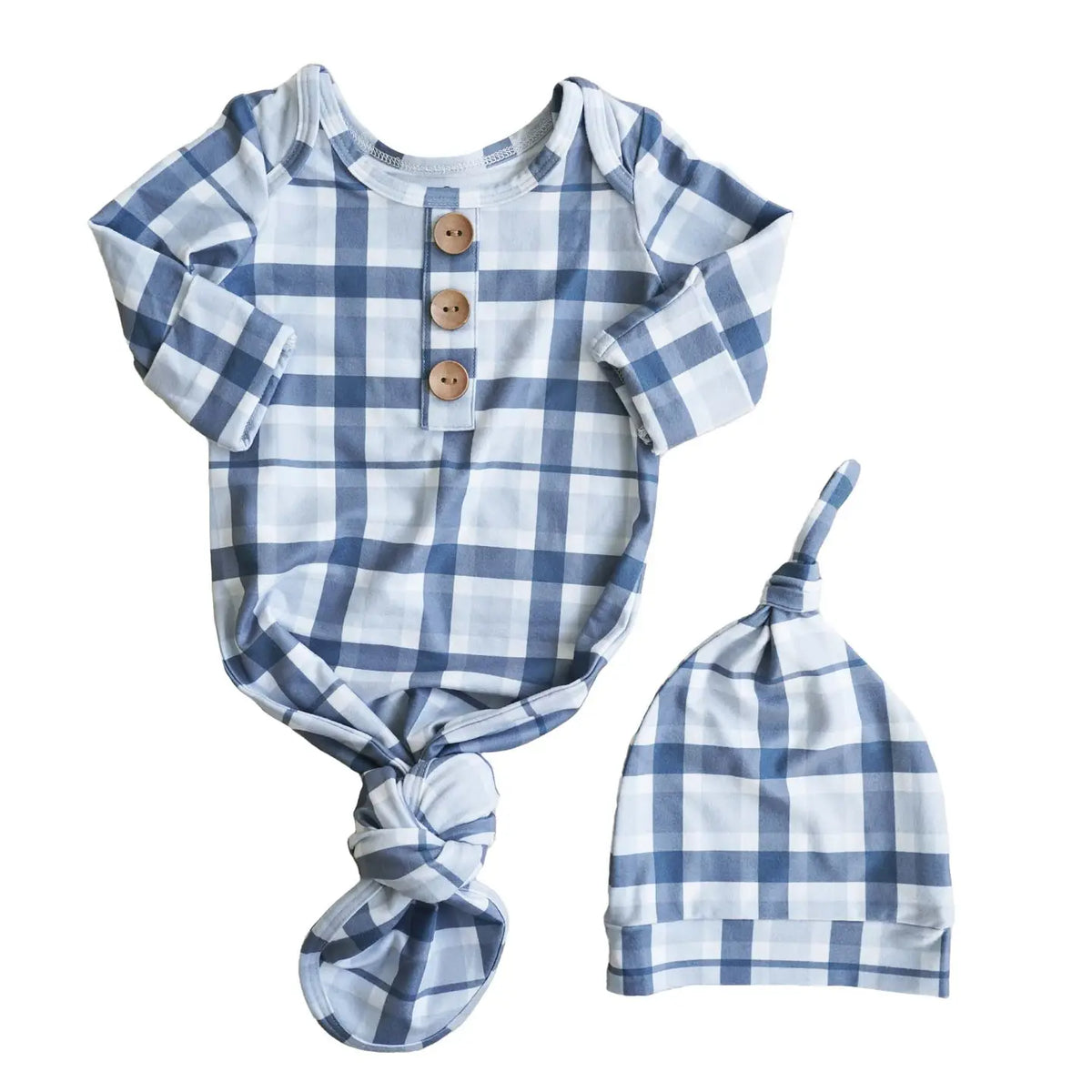 Paxton's Plaid Baby Knot Gown & Hat Set