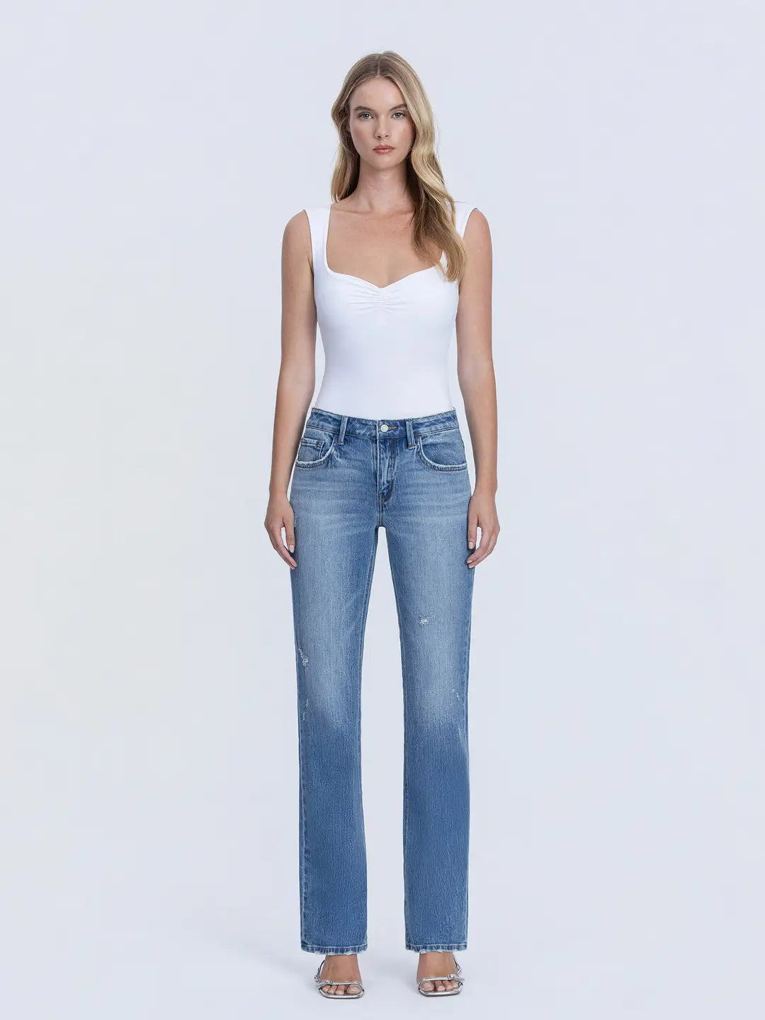 Vervet Mid Rise Full Length Medium Wash Straight Jeans | Innovative