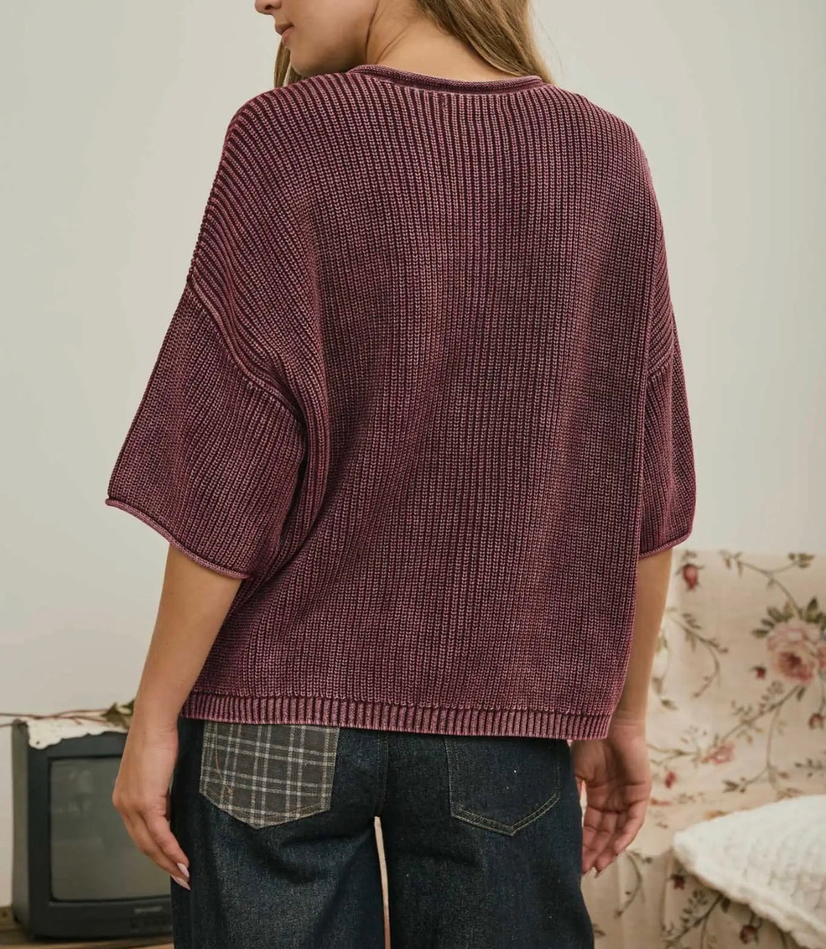 Washed Ribbed Cardigan Sweater