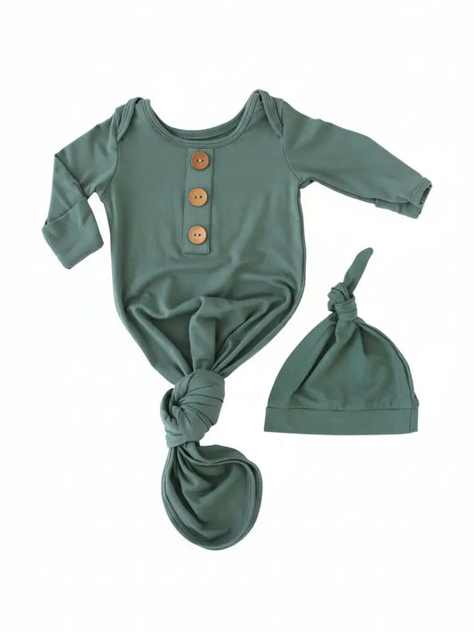 Emerald Bamboo Knotted Gown & Hat Set