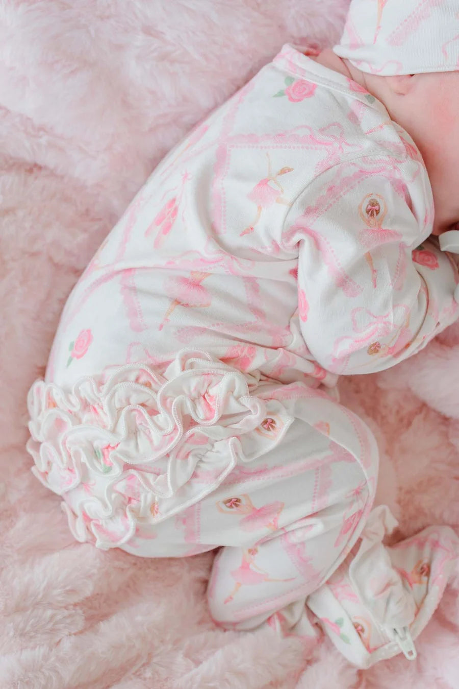 Caden Lane | Ruffle Zipper Bamboo Footie | Darling Ballerina | 3-6 Months
