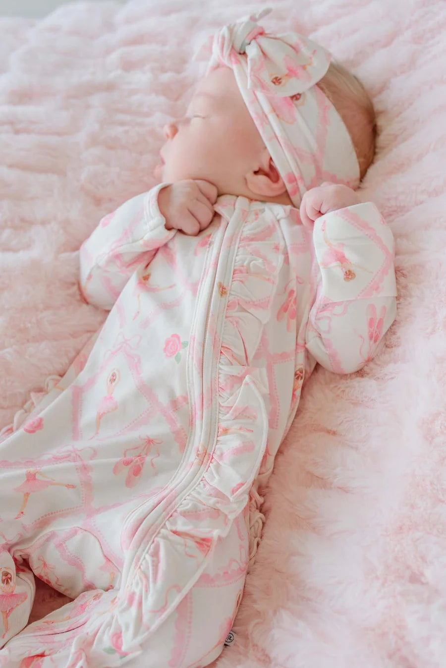 Caden Lane | Ruffle Zipper Bamboo Footie | Darling Ballerina | 3-6 Months