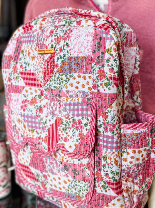 Simply Southern Quilted Backpack Pink Multi Floral
