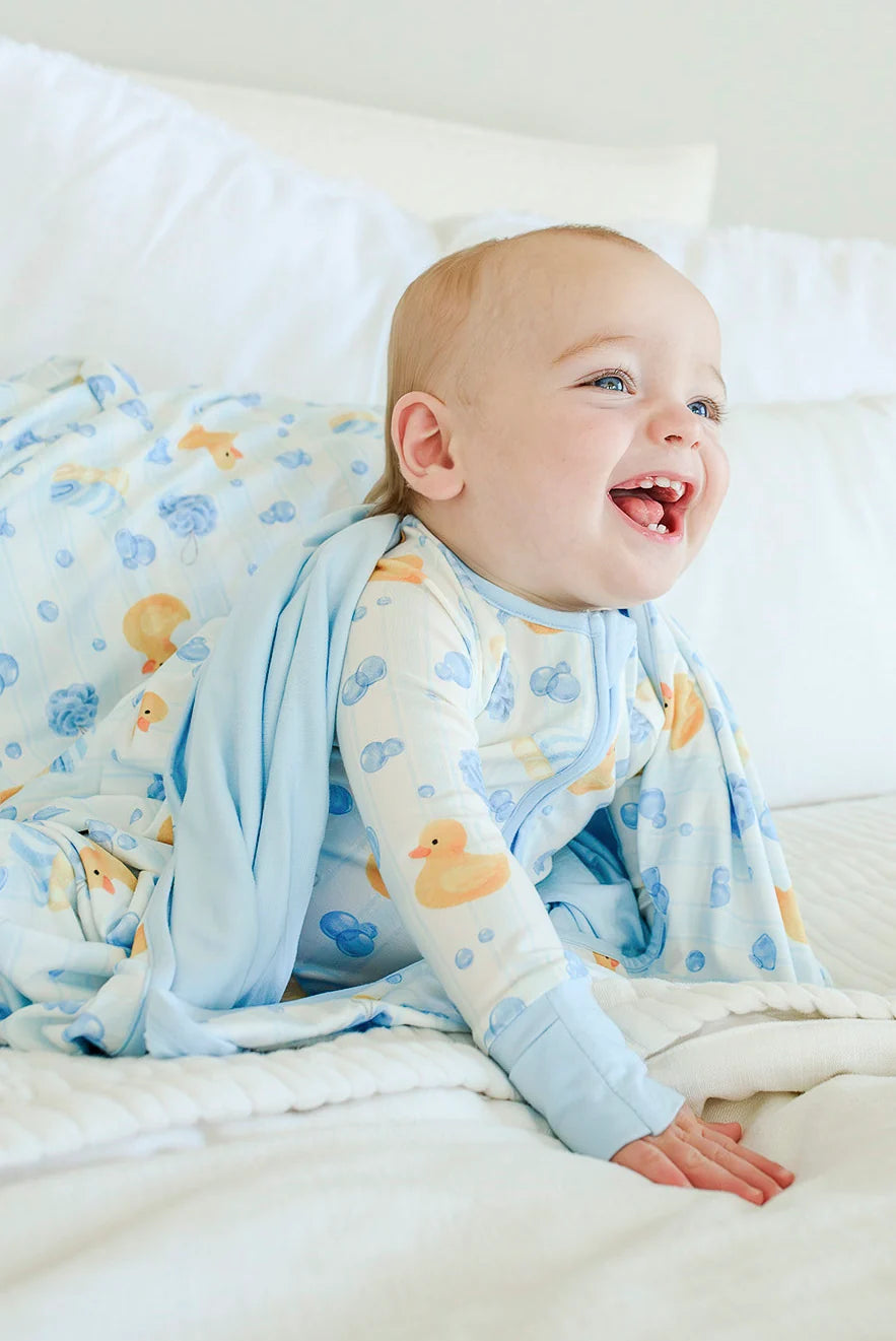 Bubble Duckies Blue Convertible Bamboo Zip Romper | 0-3m