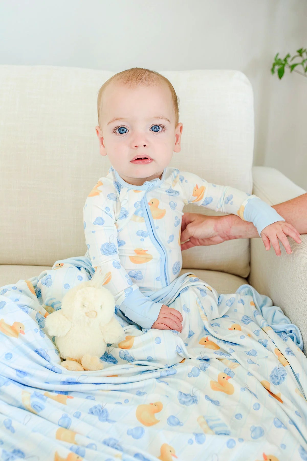 Bubble Duckies Blue Convertible Bamboo Zip Romper | 0-3m