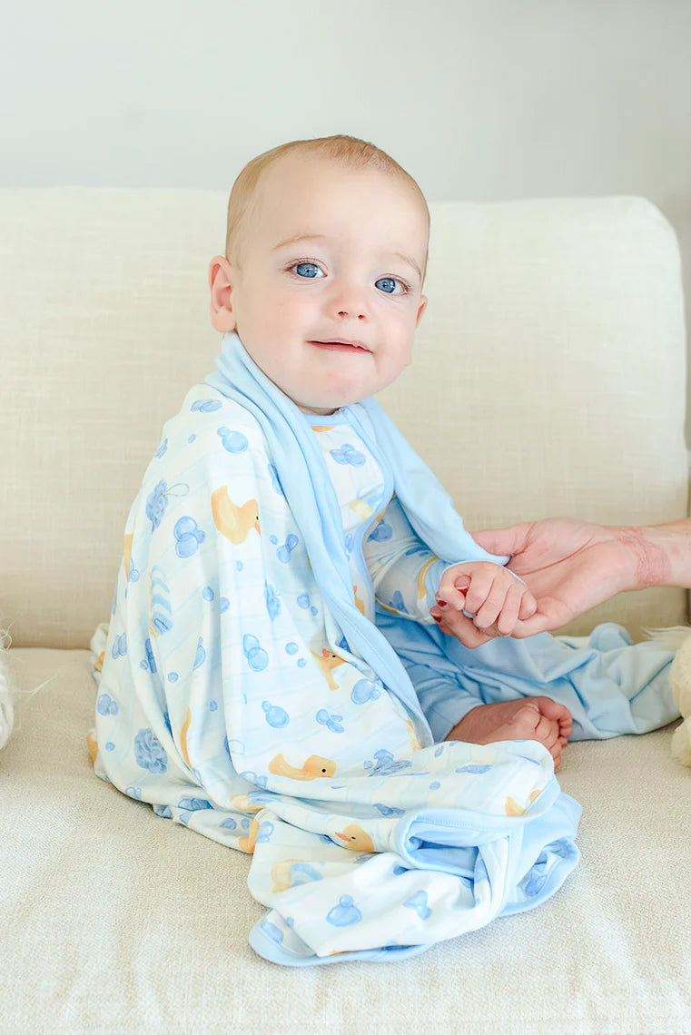Bubble Duckies Blue Convertible Bamboo Zip Romper | 0-3m
