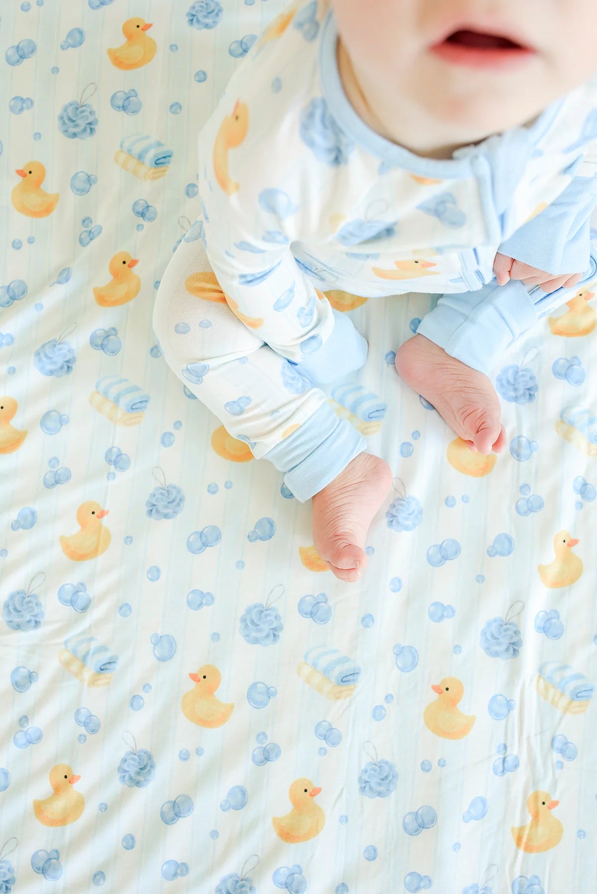 Bubble Duckies Blue Convertible Bamboo Zip Romper | 0-3m